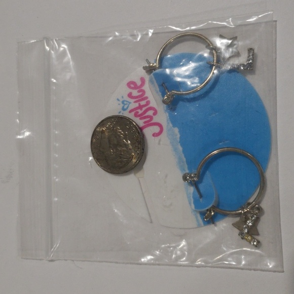 Justice Silver-tone Hoop Earrings Sparkling "L" & star-shaped charms - Girls - Picture 8 of 8